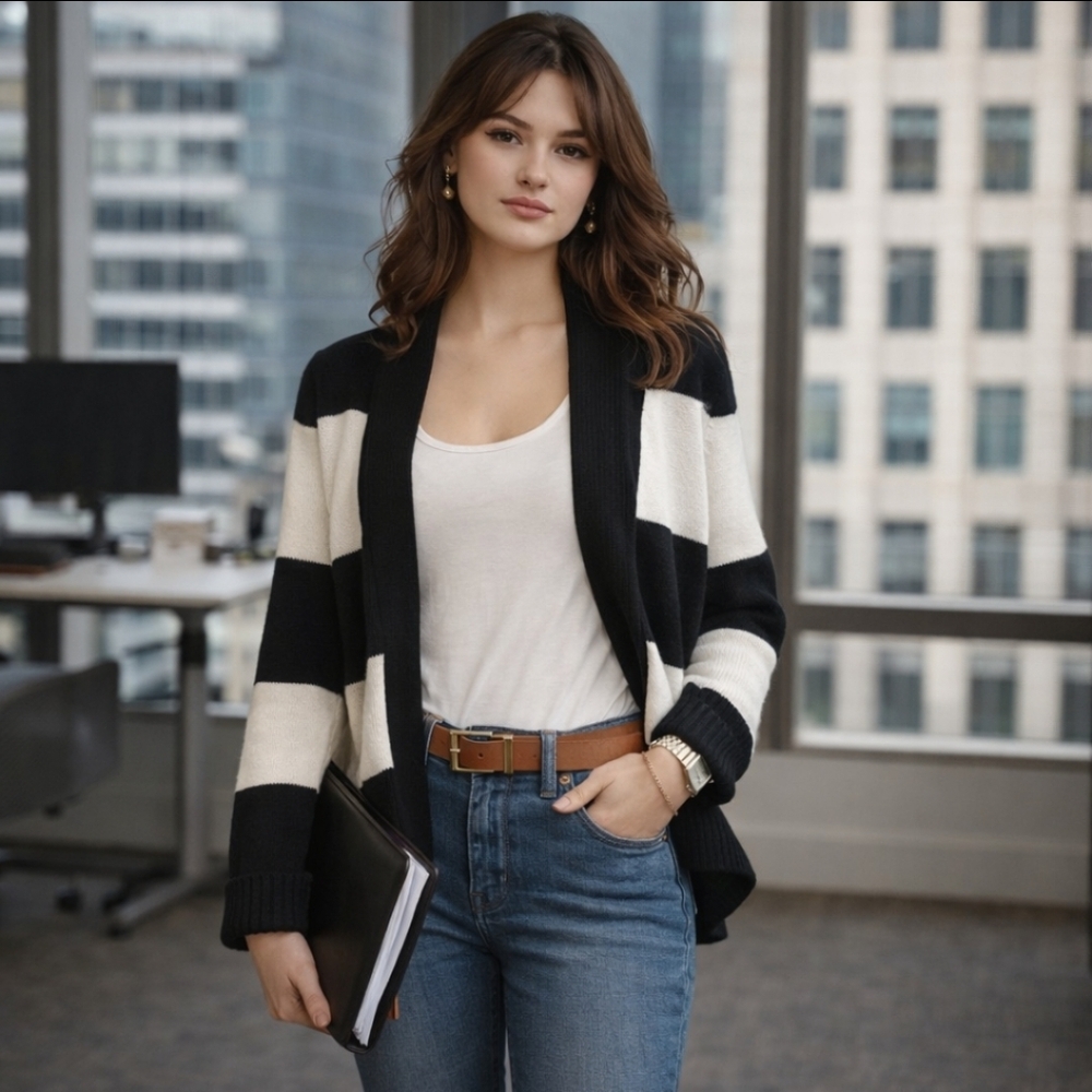 American living cozy wrap v-neck sweater roll collar button crossover closure L